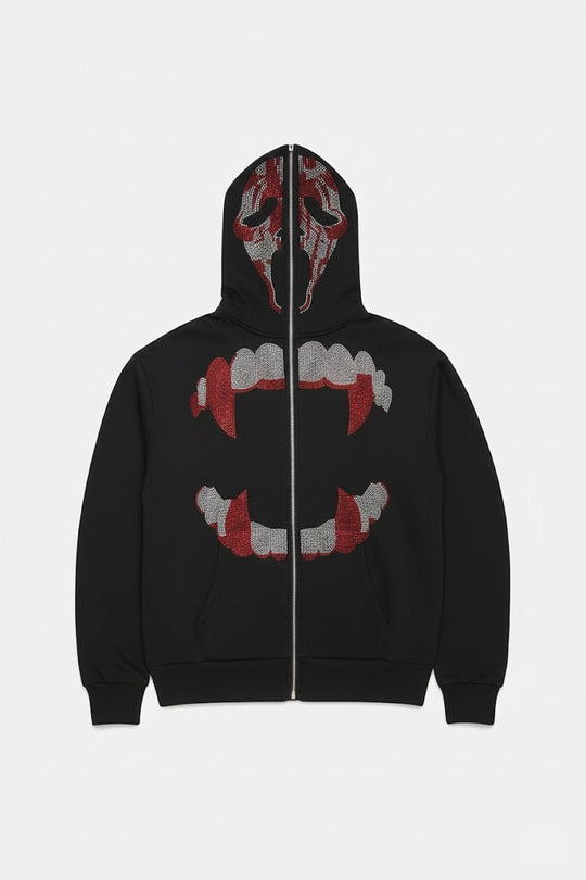 Y2K Rhinestone scream full zip-up hoodie in black by Y2K Crew
