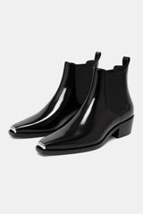 Metal toe ankle boots