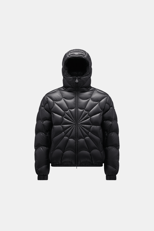 Y2K Spider web down jacket in black by Y2K Crew