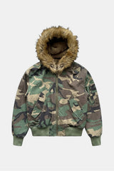 Camo jacket with fur hood