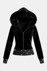 Suede fur hoodie