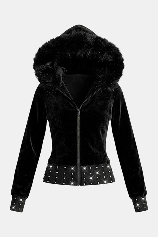 Y2K suede fur hoodie in black 2 by Y2K Crew